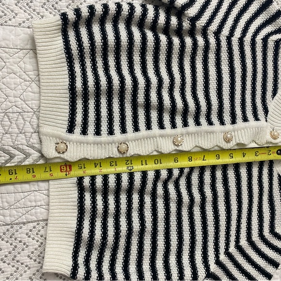 Striped Black and White Women's Sweater With Pearl Buttons - Picture 8 of 10